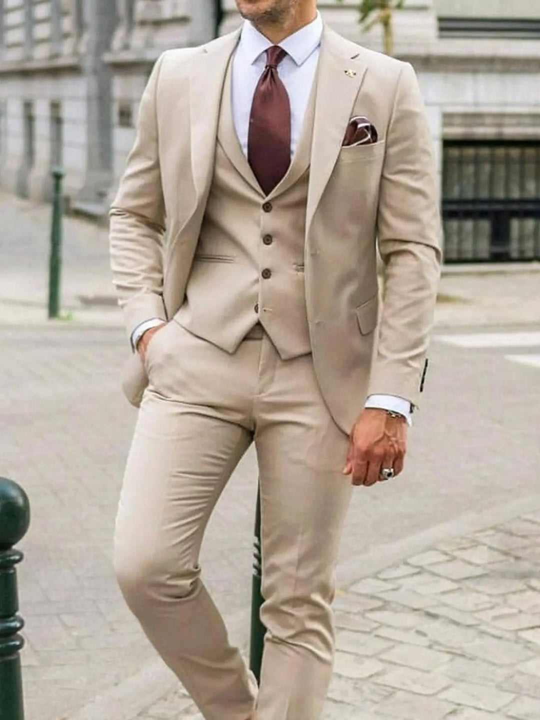 costume mariage homme beige satiné Maison Satin Paris